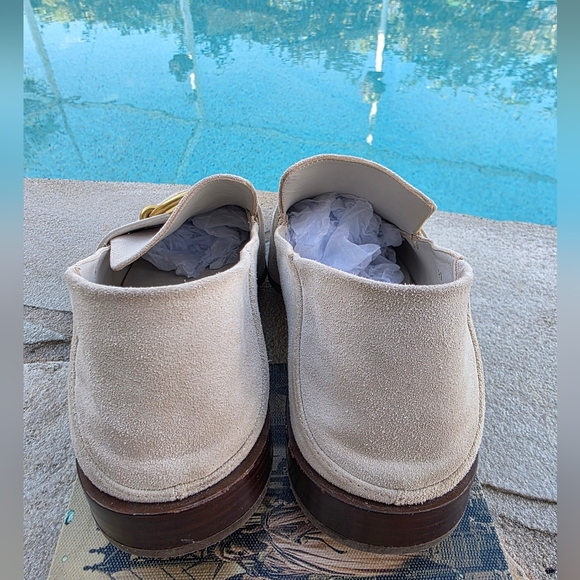 Frame Suede Loafers Horsebit Gold Hardware Beige EU 41 US 10 Slip On Flat - Picture 6 of 14